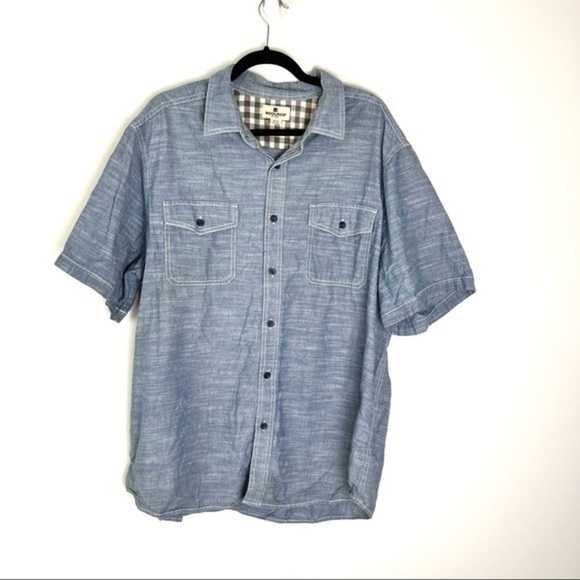 WOOLRICH Chambray Cotton Button Up Shirt Mens 2XL Short Sleeve - Picture 1 of 9
